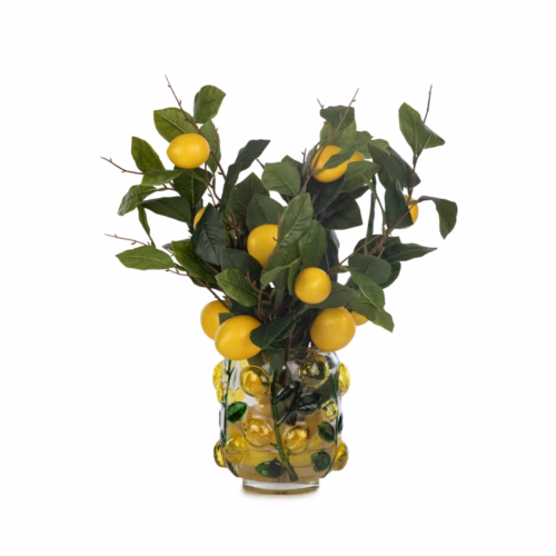 Limon Desenli Cam Vazoda Limon Dalı Aranjman (40 CM)