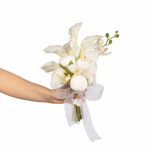 Islak Dokulu Orkide Modern Beyaz Gala Orkide Gelin Çiçeği (35 CM)