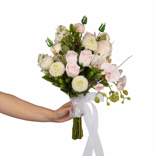 Gül Ve Orkide Karışık Gelin Buketi (50 CM)