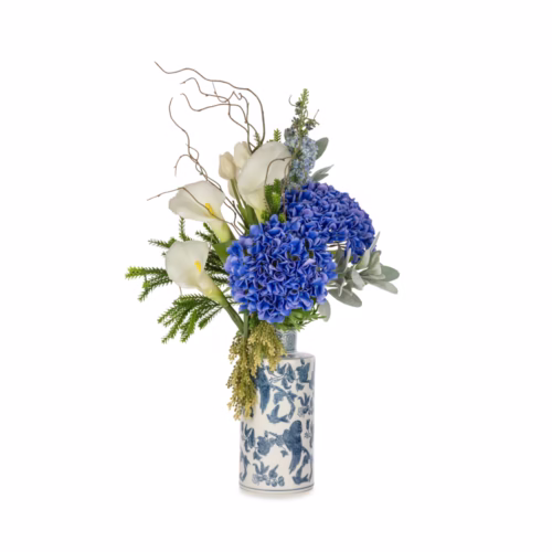 Blue Blanc Vazoda Islak Dokulu Gala Ortanca Karışık Aranjman (70 CM)